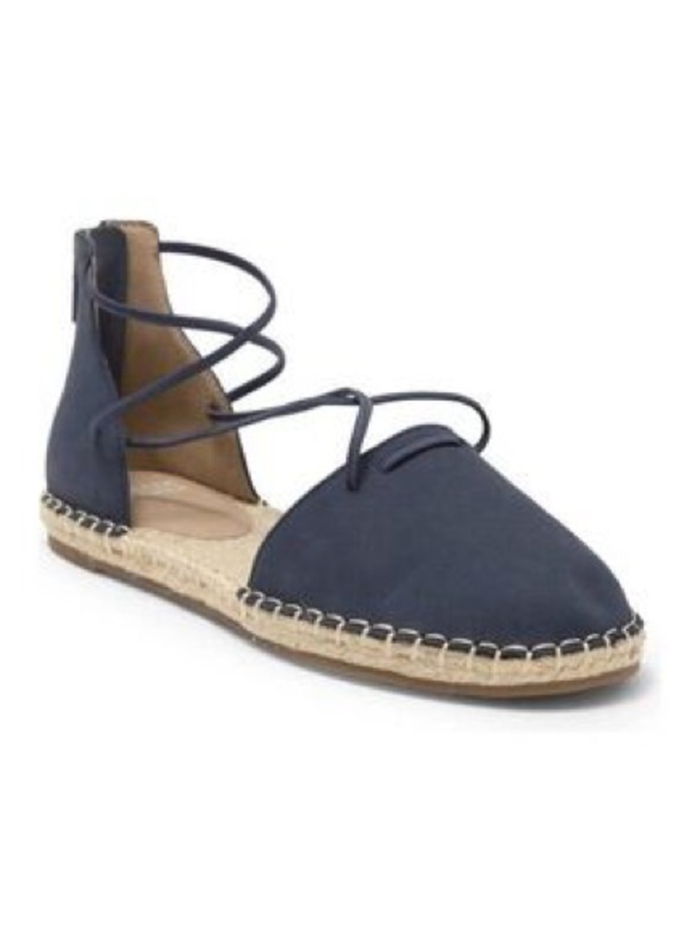 Eileen Fisher Navy Leather Lace Up Espadrille Flats 7.5